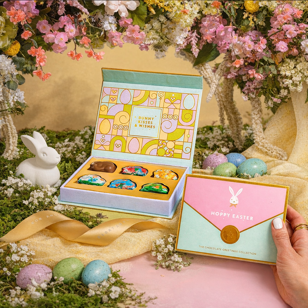 A Easter Chocolate Greeting Card- Foil Wrapped Milk Chocolate Bunny Assortment