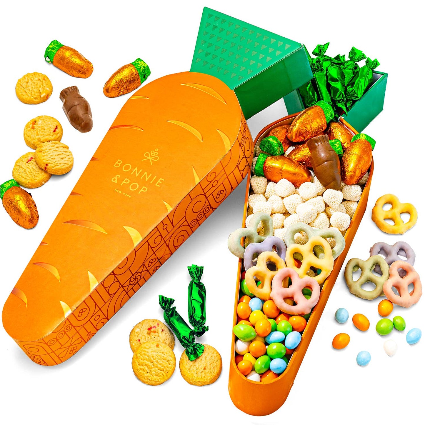 A Easter Carrot Treat Tin Gift - Spring Candy Assortment with Caramels, Champagne Bubbles