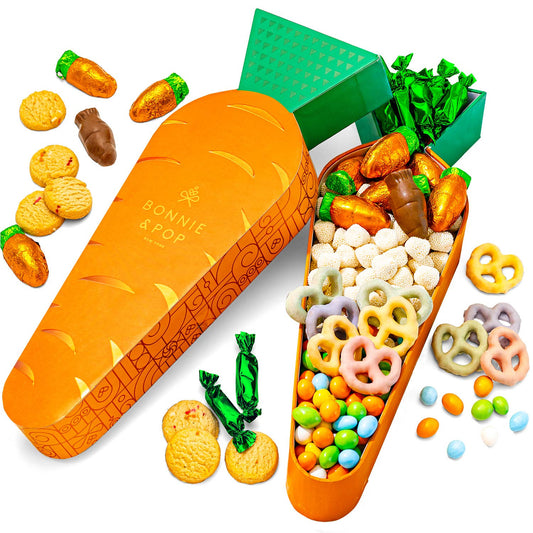 A Easter Carrot Treat Tin Gift - Spring Candy Assortment with Caramels, Champagne Bubbles