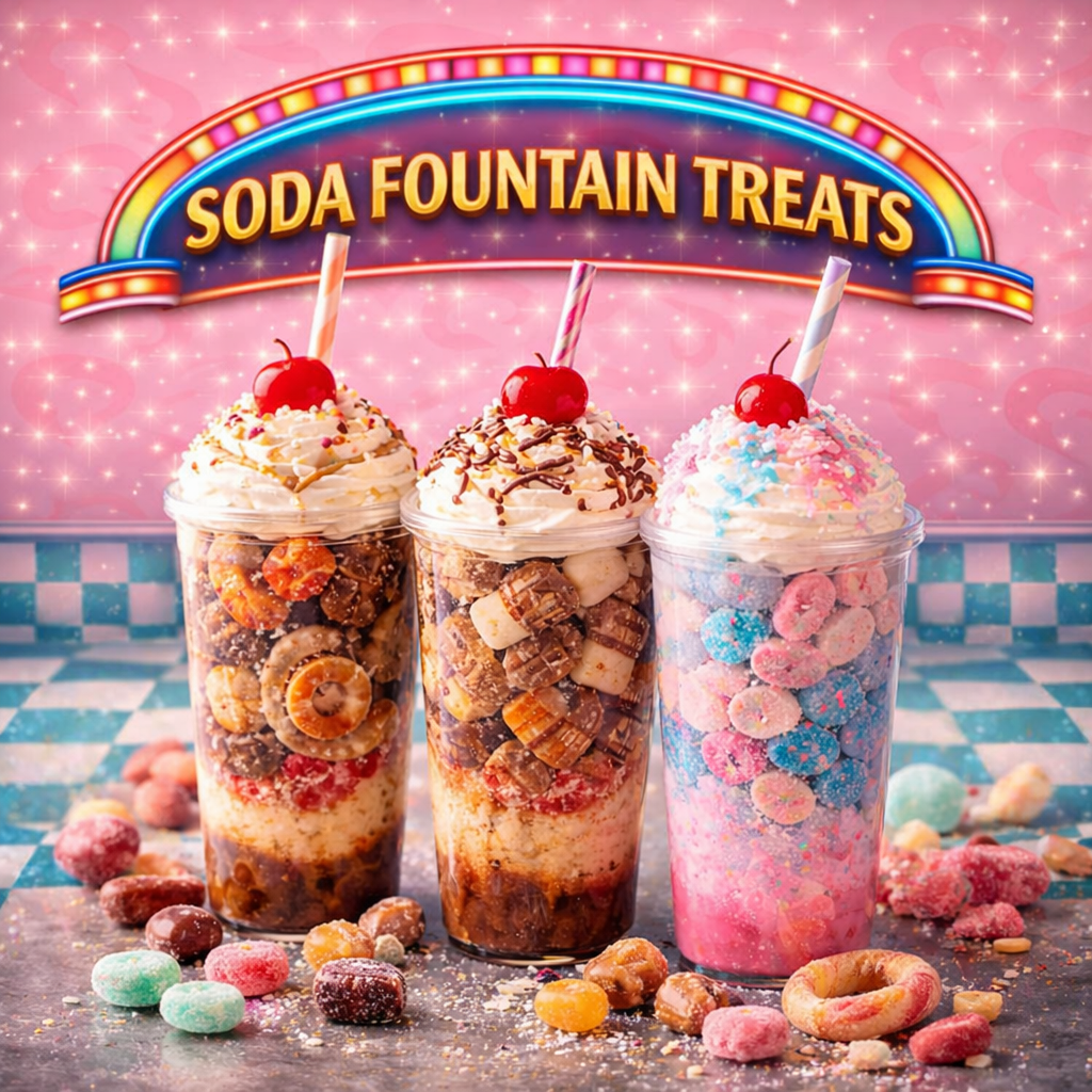 Soda Fountain Treats (Candy Mixes  in Milkshake cups)